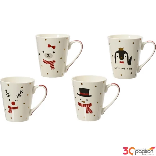 Bögre porcelán karácsonyi 24' 4féle mintával 5,5cmx8.5cmx10.5cm sdkae 1db/á
