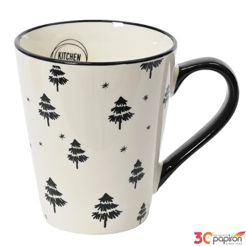 Bögre porcelán karácsonyi 24' fenyőfás fekete fehér 13cm 8.7cmx12.3cmx10cm sdkae