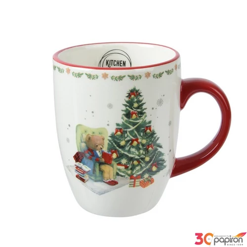 Bögre porcelán karácsonyi 24' maci és fenyőfa kézzel festett 8cmx11.3cmx10.1cm sdkae