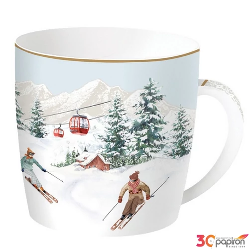 Bögre Porcelán karácsonyi 350ml, fémdobozban, Chalet