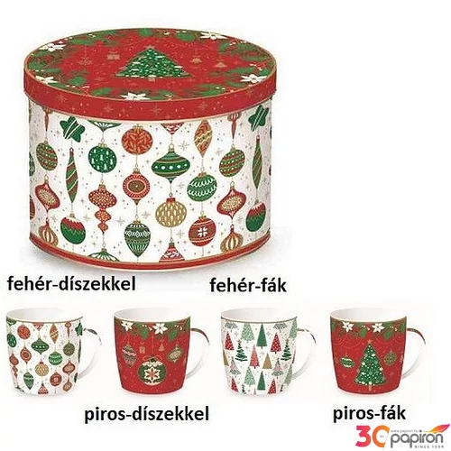 Bögre Porcelán karácsonyi 3,5dl fémdobozban Jingle Bells dobozban