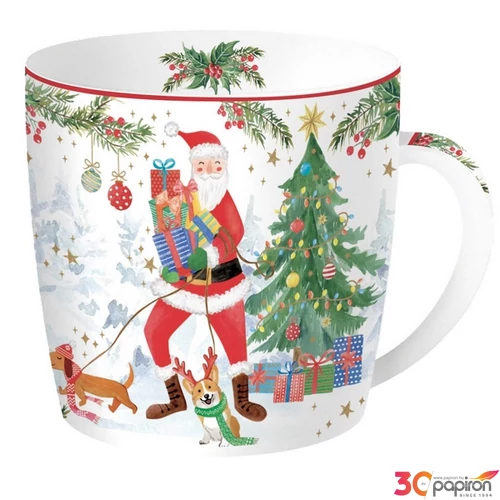 Bögre Porcelán karácsonyi 3,5dl fémdobozban Joyful Santa dobozban