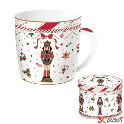 Bögre Porcelán karácsonyi 3,5dl fém Nutcracker Twist dobozban