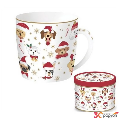 Bögre Porcelán karácsonyi 3,5dl fém Christmas Friends Dogs dobozban