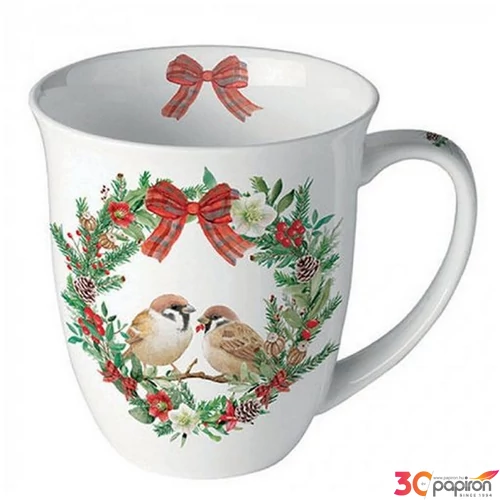 Bögre porcelán Ambiante Sparrows in wreath 4dl porcelánbögre