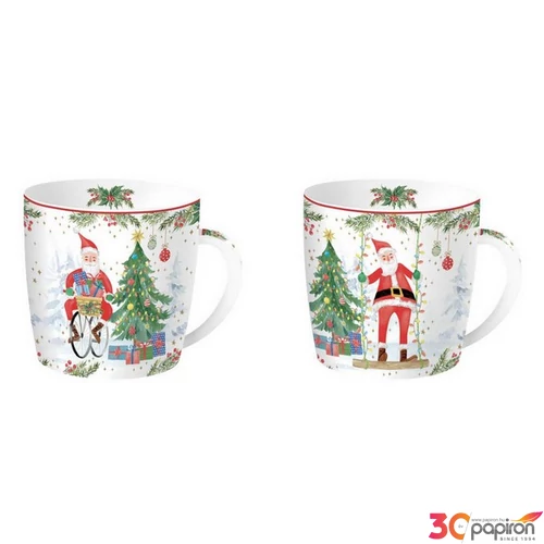 Bögre Porcelán karácsonyi 3,5dl Joyful Santa 2db-os dobozban