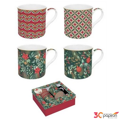 Bögre Porcelán karácsonyi 3dl Atmosphere, Christmas Joy 4db-os dobozban