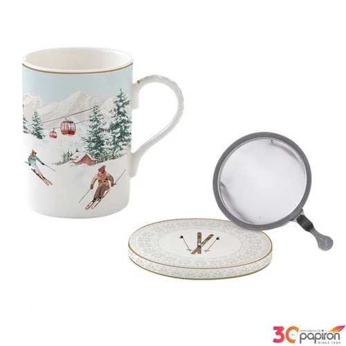 Bögre Porcelán karácsonyi 3,5dl szűrős tetővel Chalet dobozban