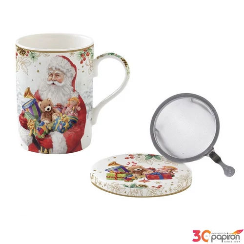 Bögre Porcelán karácsonyi 3,5dl szűrős tetővel Christmas Gang dobozban