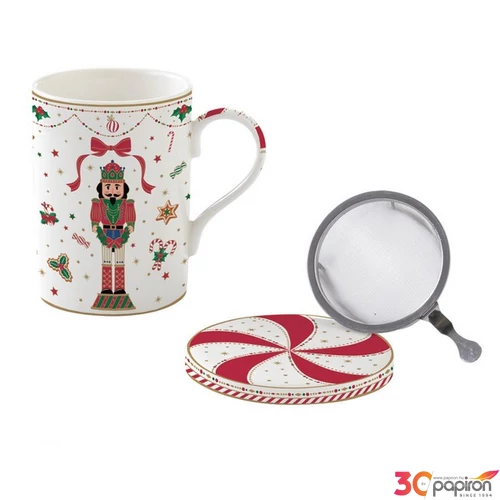 Bögre Porcelán karácsonyi 3,5dl szűrős tetővel Nutcracker Twist dobozban