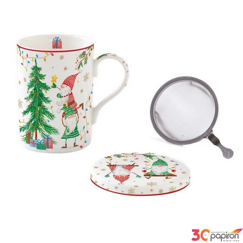 Bögre Porcelán karácsonyi 3,5dl szűrős tetővel Ready for Christmas dobozban