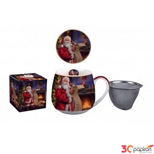 Bögre porcelán karácsony 4,3dl etővel, fémszűrővel, Santa Letter dobozban