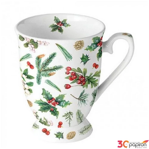 Bögre porcelán Ambiante Winter greenery white 2,5dl porcelánbögre