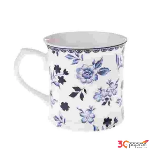 Bögre Porcelán 4dl kék vegyes virágos,