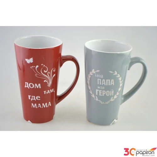 Bögre porcelán RUZA 450ml ívesnagy több féle színben és mintával 8,5x14,5cm