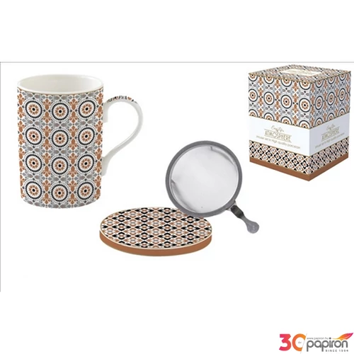 Bögre Porcelán szűrővel 3,5dl tetővel Atmosphere, Geoethnic dobozban