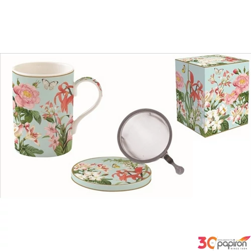 Bögre Porcelán szűrővel 3,5dl tetővel Botanic Garden dobozban
