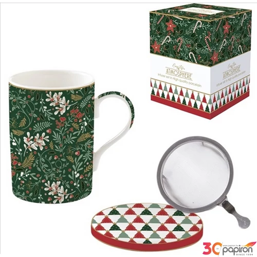 Bögre Porcelán szűrővel 3,5dl tetővel Fancy Christmas, Atmospher dobozban
