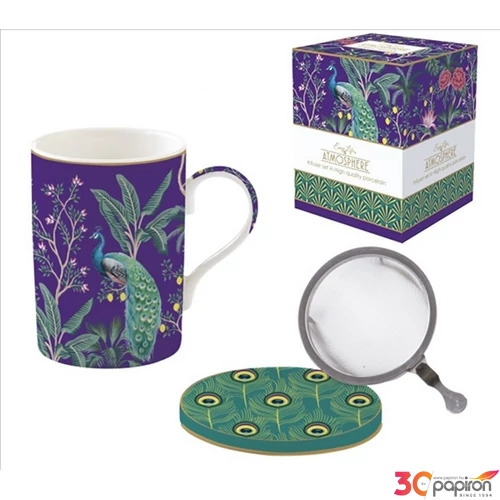Bögre Porcelán szűrővel 3,5dl tetővel Imperial Peacock, Atmosphe dobozban