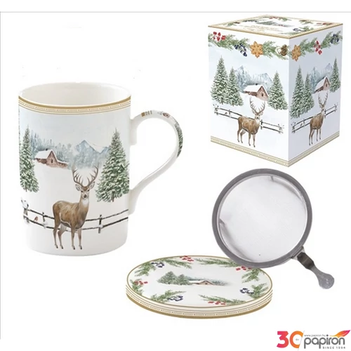 Bögre Porcelán szűrővel 3,5dl tetővel White Forest dobozban