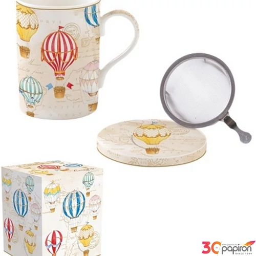 Bögre Porcelán 3,5dl tetővel Air Balloons dobozban