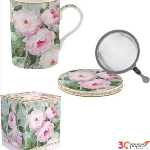Bögre Porcelán 3,5dl 3,5dl tetővel Roses in Bloom dobozban