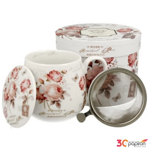 Bögre Porcelán tetővel,fémszűrővel,400ml Secesja