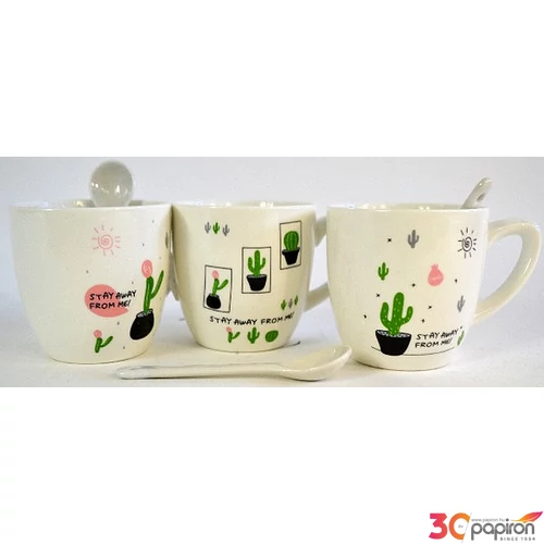 Bögre porcelán szett 180ml bögre+kanál KAKTUSZ 2féle 250369