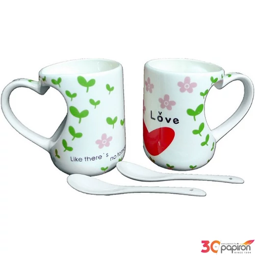 Bögre porcelán szett Valentin Love is Happy - Everyday happy day 2db feliratos Bögre kerámai kanállal