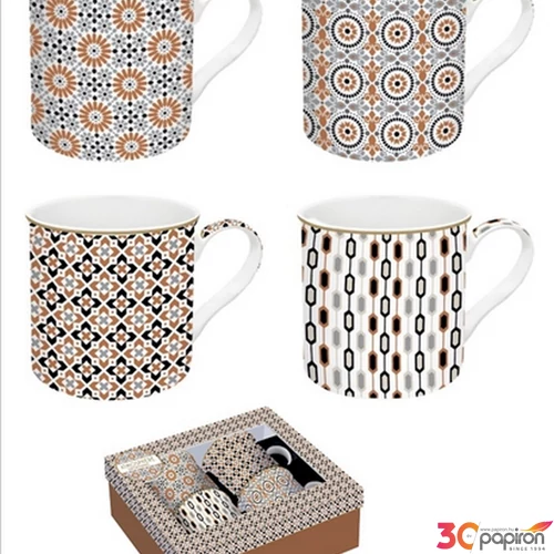 Bögre szett porcelán 3dl Atmosphere, Geoethnic 4db-os dobozban