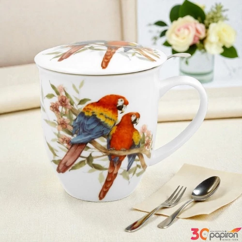 Bögre teaszűrővel World of Birds SCARLET MACAW Díszdobozban