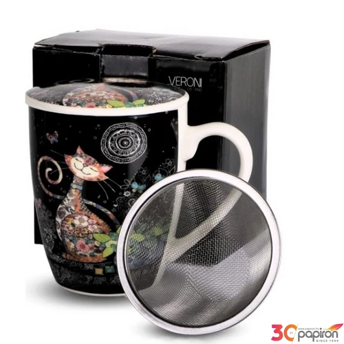 Bögre tetővel Porcelán 360ML dobozban, Koty cicás 2 féle szín