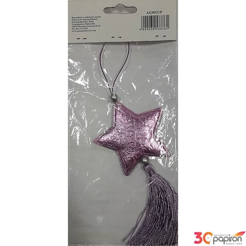 Fenyődísz Bojtos csillag párnázott Karácsonyi dísz csillag lila 15cm0