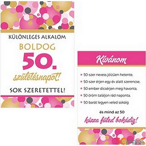 Boros üveg címke 2db Boldog 50. Születésnapot! Rózsaszín Pasztell konfettis