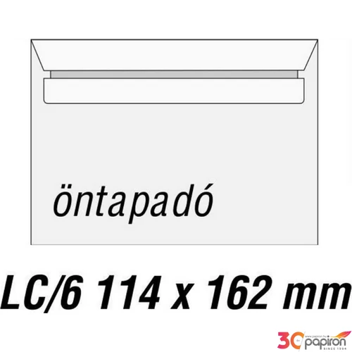 Boríték 1 LC/6 öntap. dobozosC 1000db/doboz bélésnyomatlan C 80gr. fehér ofszet