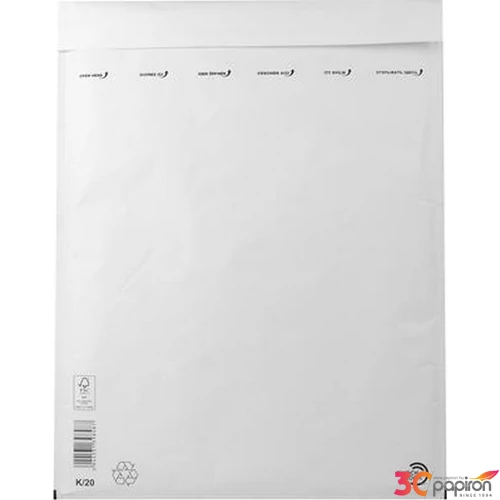 Boríték légpárnás W10/K20 fehé 370x480 mm külméret, 350x470 mm belméret 50db/doboz