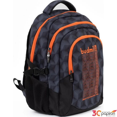 Budmil ovális hátizsák 25' Fekete Mintás-Narancs,33x46x21cm 10110149/S90