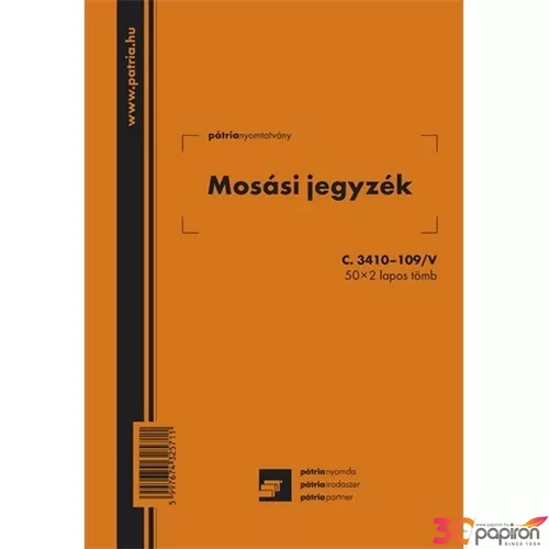 C.3410-109/V MOSÁSI JEGYZÉK