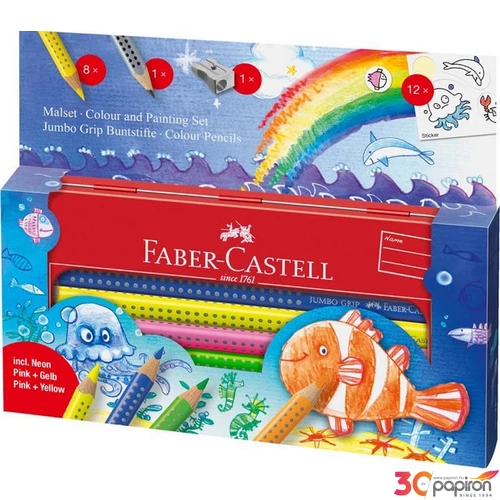Faber-Castell színes ceruza 6+3db + hegy Jumbo Grip fém tolltartóban 110908 110908