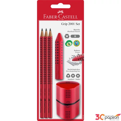 Faber-Castell grafitceruza Grip 2001 3dbgrafit+faragó+radír+vonalzó piros 580022