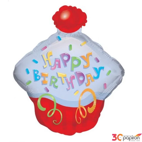 Party Lufi szülinapi 14 Happy Birthday muffin 14inch-es Fólia Léggömb+hélium