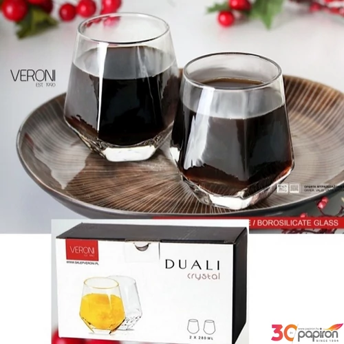 Üvegpohár kristály szögletes 13,5x13,5x11cm elegáns 2db-os dobozban