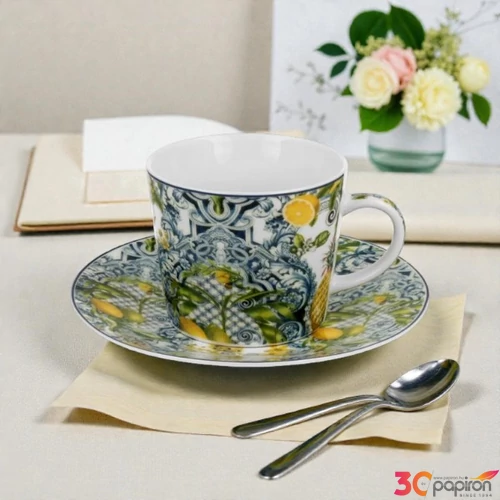 Csésze aljjal porcelán 240ml SOLEDAD citromos Díszdobozban