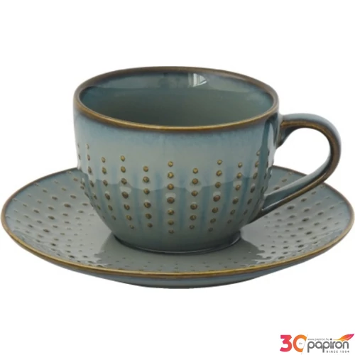 Csésze+alj teás Porcelán 2,5dl Drops Celadon dobozban