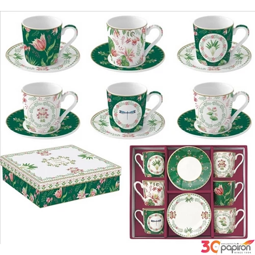 Csésze+alj kávés Porcelán 100ml Coffee Mania, Botanical Chic 6db-os dobozban