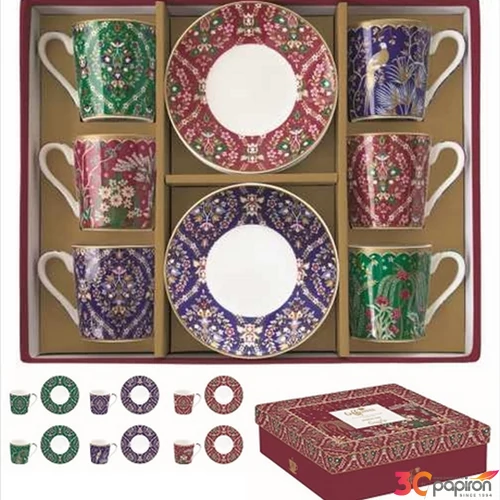 Csésze+alj kávés Porcelán 100ml Coffee Mania, Eclectic Chic 6db-os dobozban