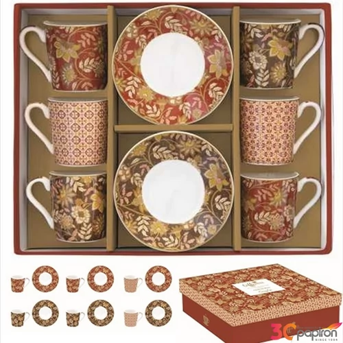 Csésze+alj kávés Porcelán 100ml Coffee Mania, Fleurs Des Reves 6db-os dobozban
