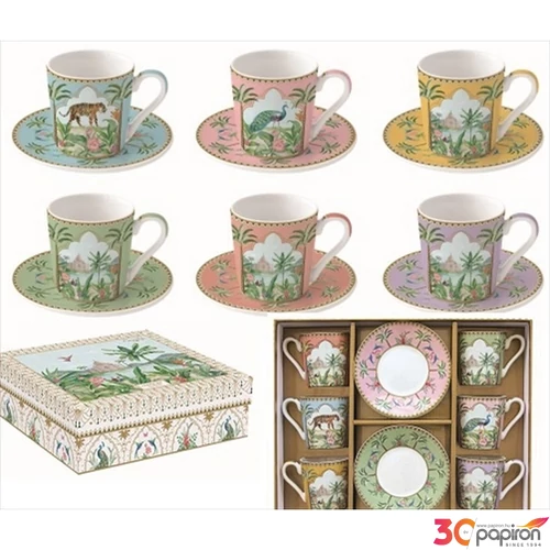 Csésze+alj kávés Porcelán 100ml Coffee Mania, Paradise Sauvage 6db-os dobozban
