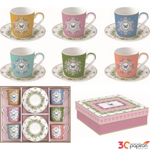 Csésze+alj kávés Porcelán 100ml Coffee Mania, Spring Parade 6db-os dobozban