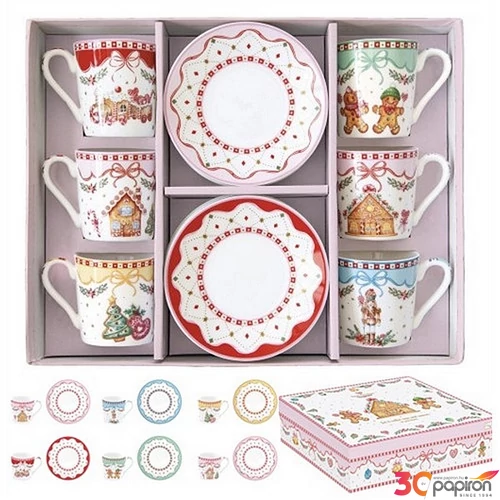 Csésze+alj kávés Porcelán 100ml Coffee Mania,  Sweet Christmas 6db-os dobozban